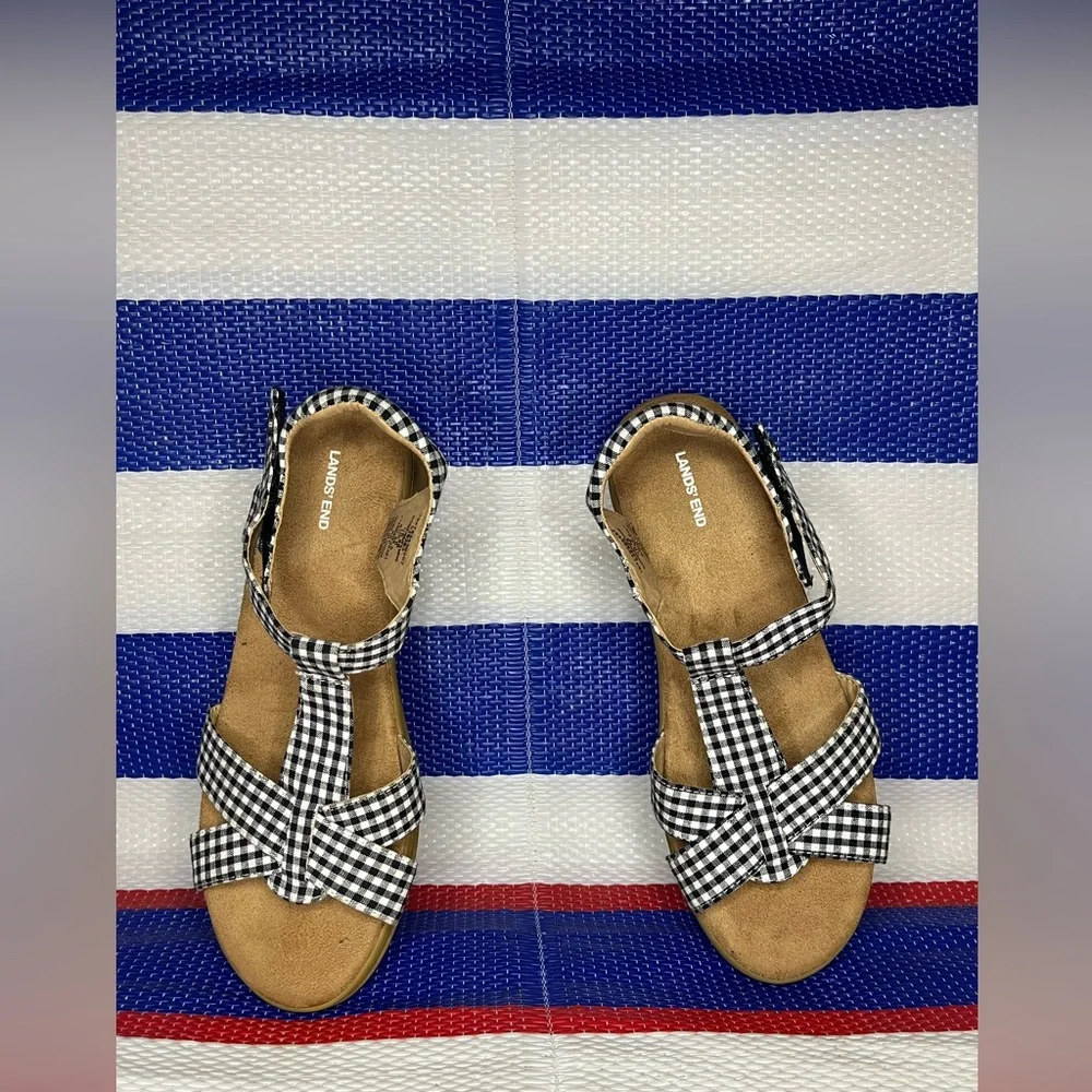 NEW Lands' End Women's Comfort Adjustable Gingham Sandals - Megan Gingham Style